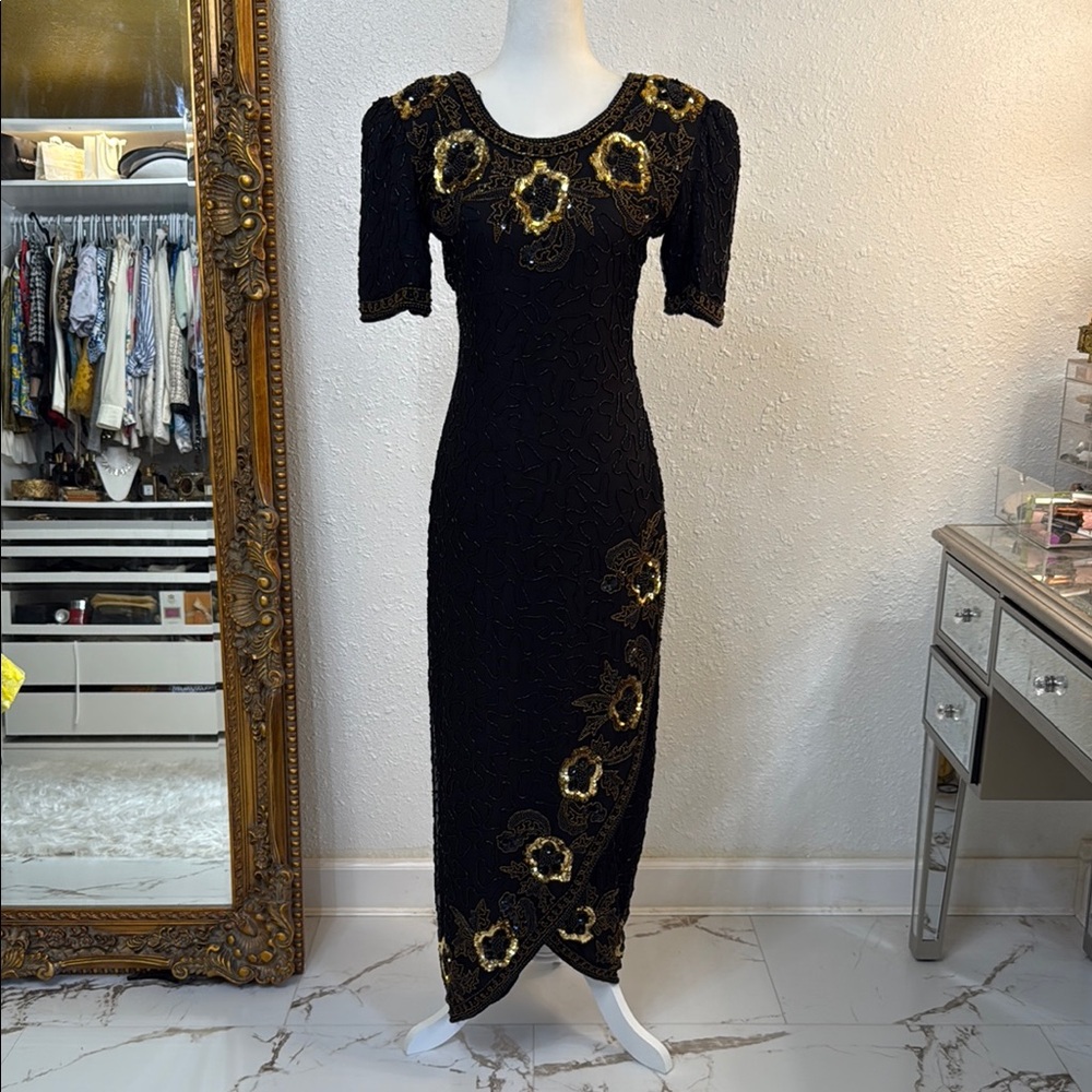 Vintage 80s Black and beaded Dress